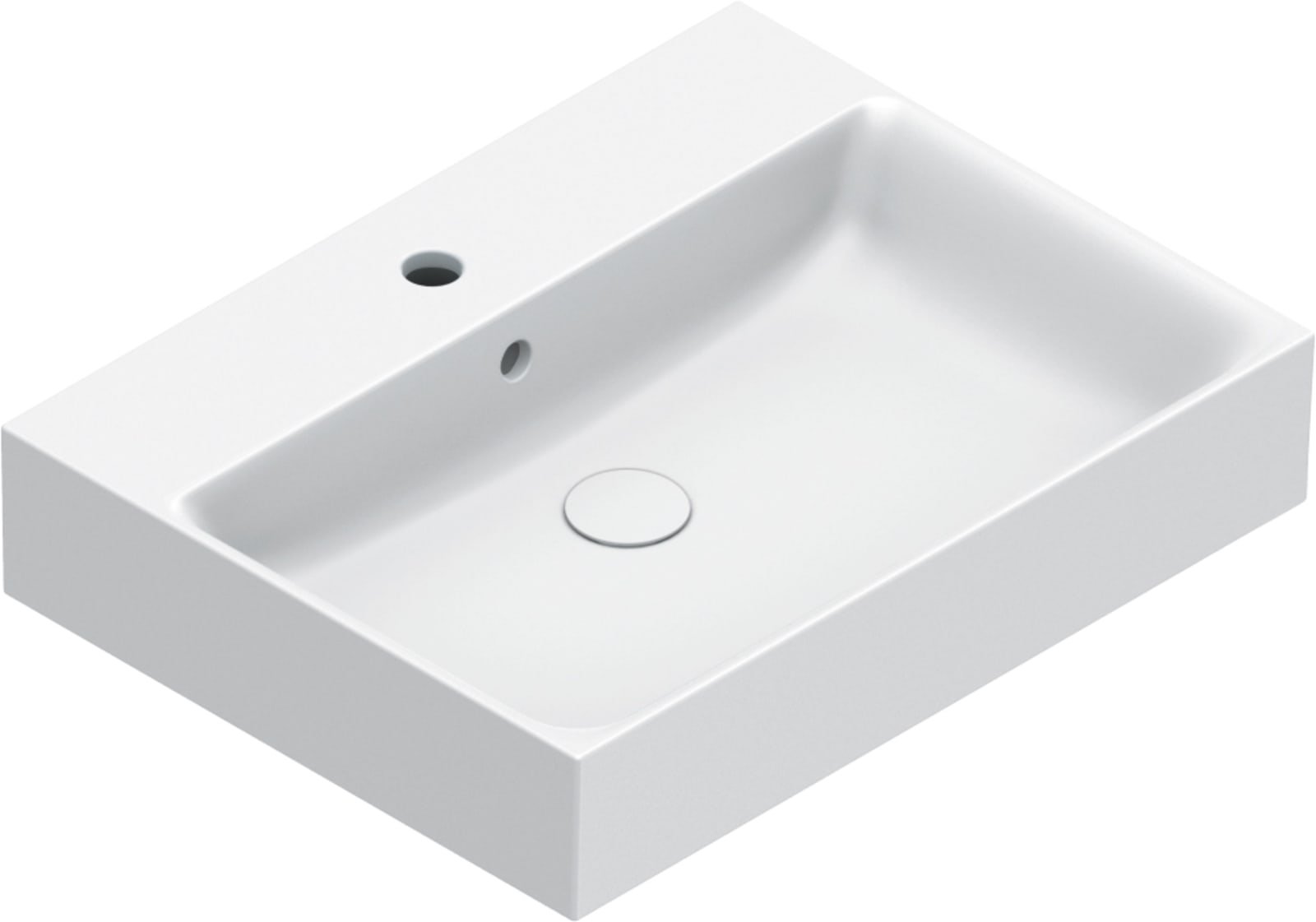 Catalano Premium wastafel. Antibacterieel, voorzien voor 3 kraangaten, overloop. 60x47 cm, h12 cm. Mat wit