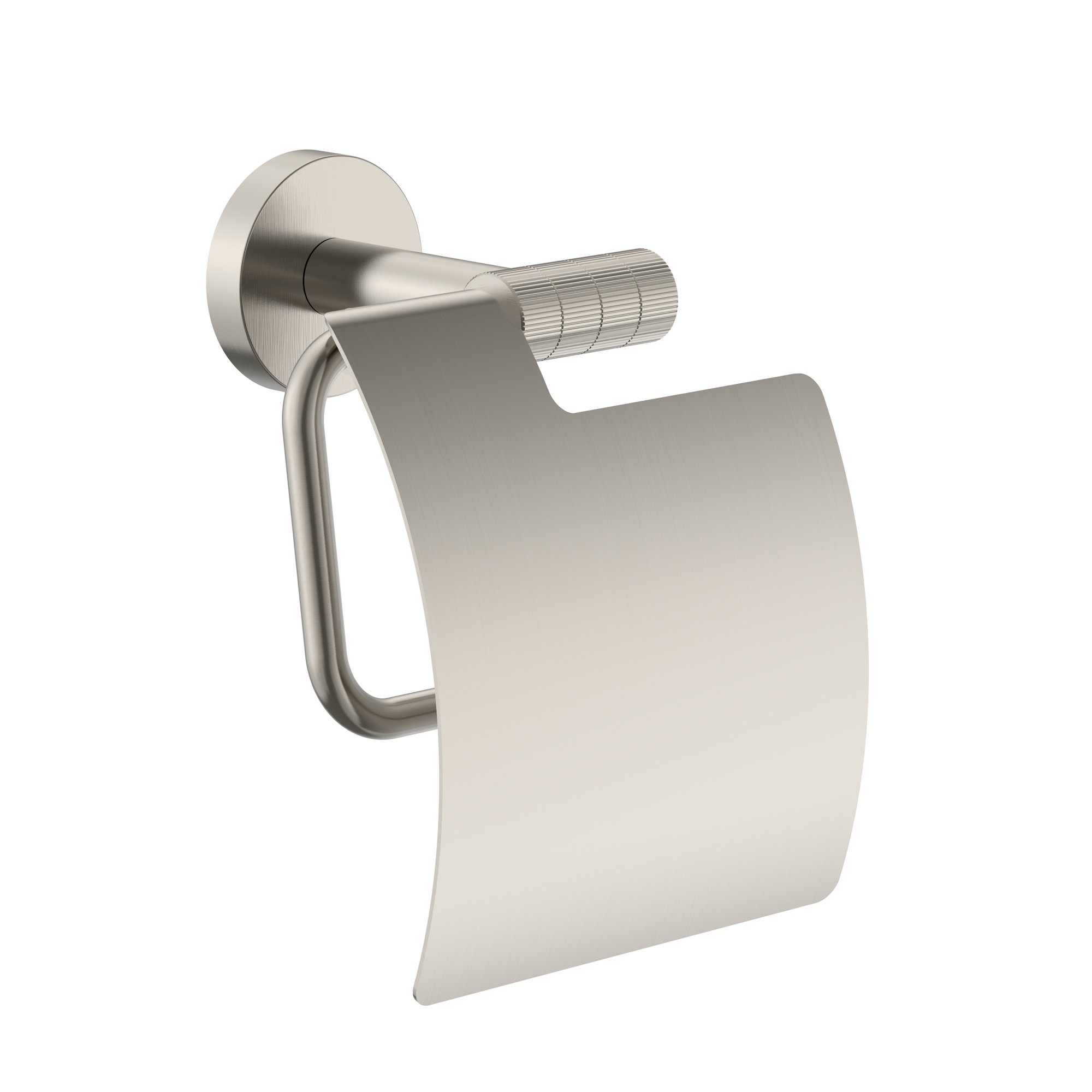 STRIA TOILETROLHOUDER MET KLEP - AFWERKING MET VERFIJNDE RIBBELSTRUCTUUR - GEBORSTELD RVS