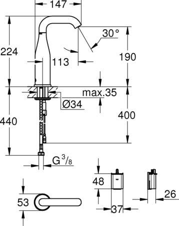Grohe Essence infrarood elektronische wastafelkraan zonder menging, 6V lithium batterij type CR-P2, chroom