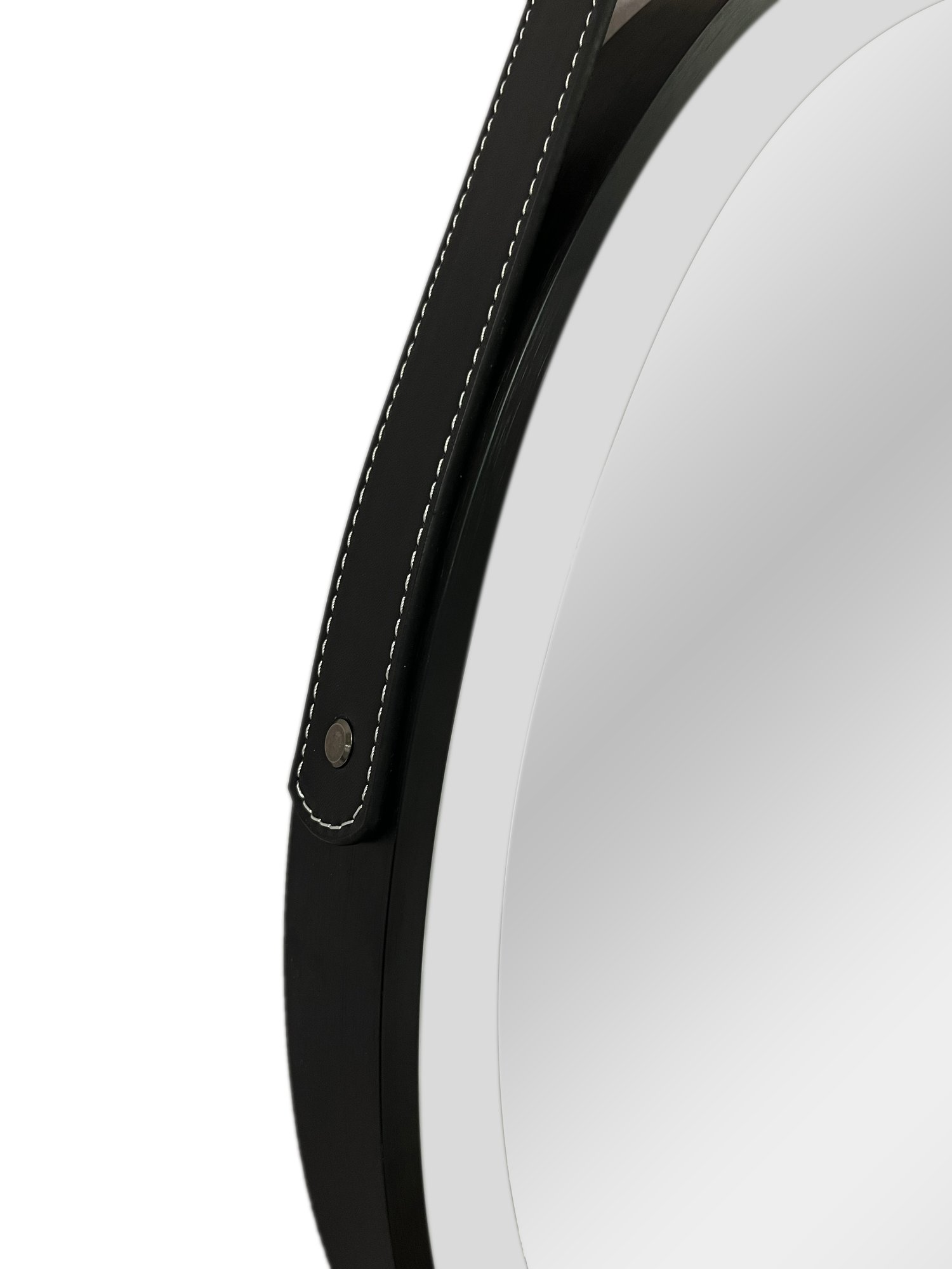 ALONI BELTIA SPIEGEL - MET LED VERLICHTING - ROND - MET LIJST - MET IMITATIE LEDEREN BAND EN HAAK - KLEURTEMPERATUUR LED 3500-6500K - 80CM - MAT ZWART thumbnail 2