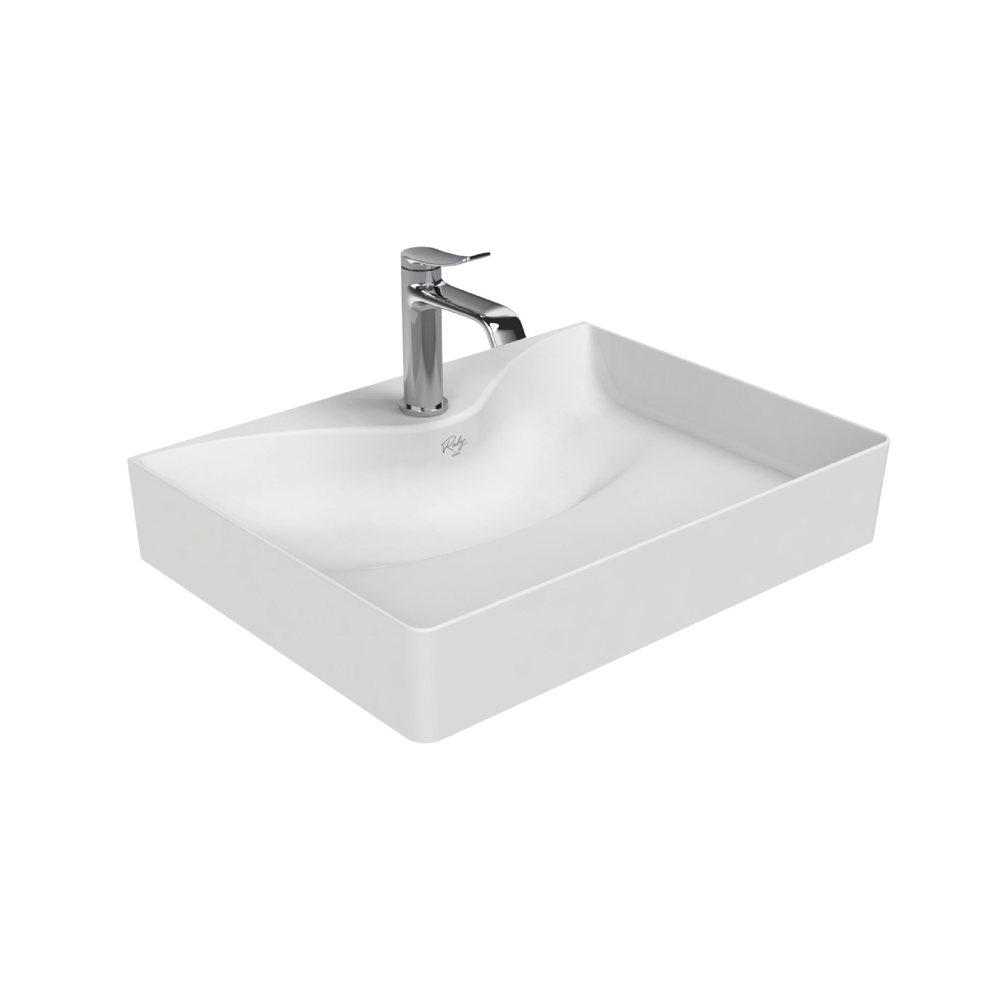 CREAVIT RUBY RB064 WASTAFEL - OPBOUW - KERAMIEK - ZONDER OVERLOOP - MET KRAANGAT - 60,5X11X45,5 CM - GLANZEND WIT