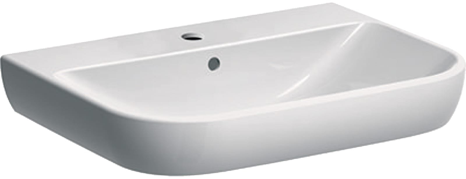 Geberit Smyle, Wastafel, 1x waskom, kraangat midden, overloop, keramiek, 650 x 480 x 165mm (BxDxH), wit