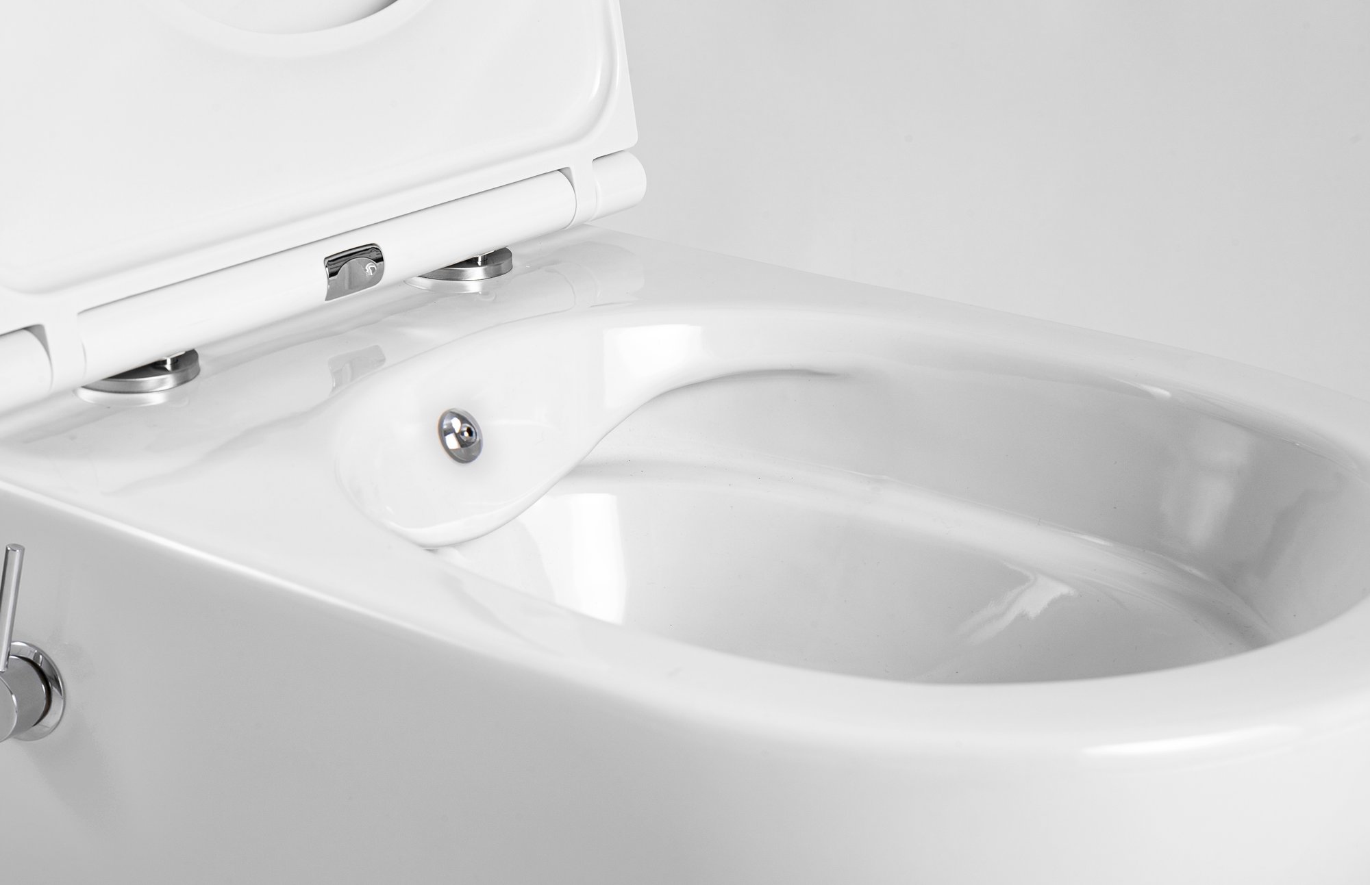 ALONI PRO HANGTOILET MET BIDET - RANDLOOS - MET BIDETKRAAN KOUD EN WARM WATER - MET ZITTING - 52,5CM - GLANZEND WIT thumbnail 3