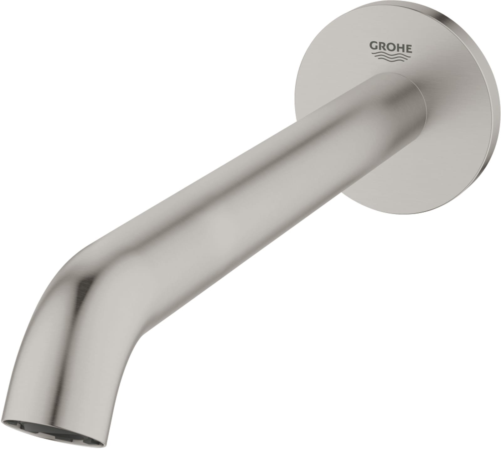 Grohe uitloop sanitairkraan, 1/2", J-uitloop, wandmontage, 221mm voorsprong, rvs-look