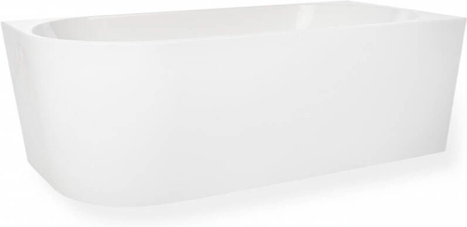 Blue Label Rasmus back-to-wall bad; hoek rechts; acryl; chroom pop-up afvoer; vaste overloop; 180x80x60cm (LxBxH); mat wit