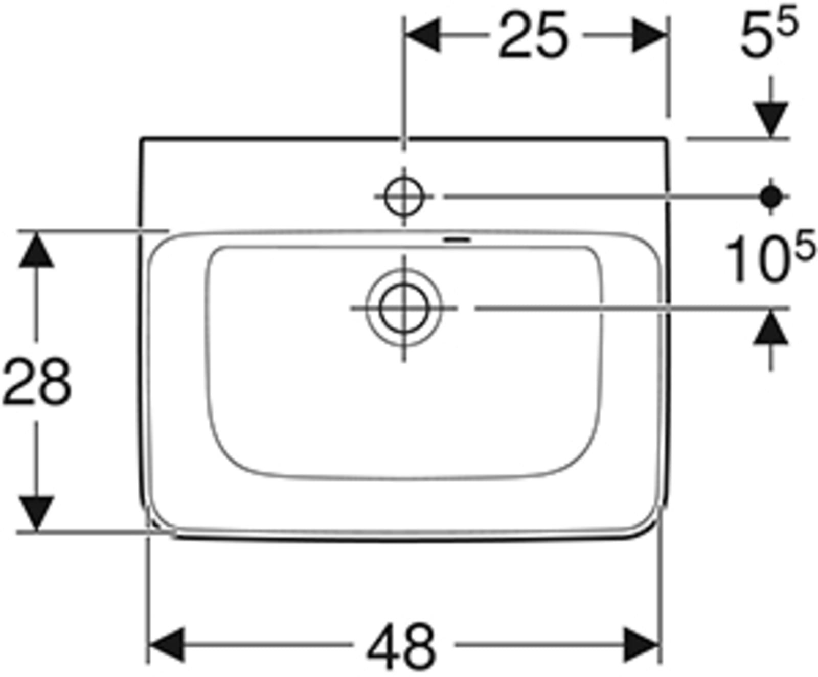 Geberit Renova Plan fontein 50x38cm, met kraangat met overloop, wit