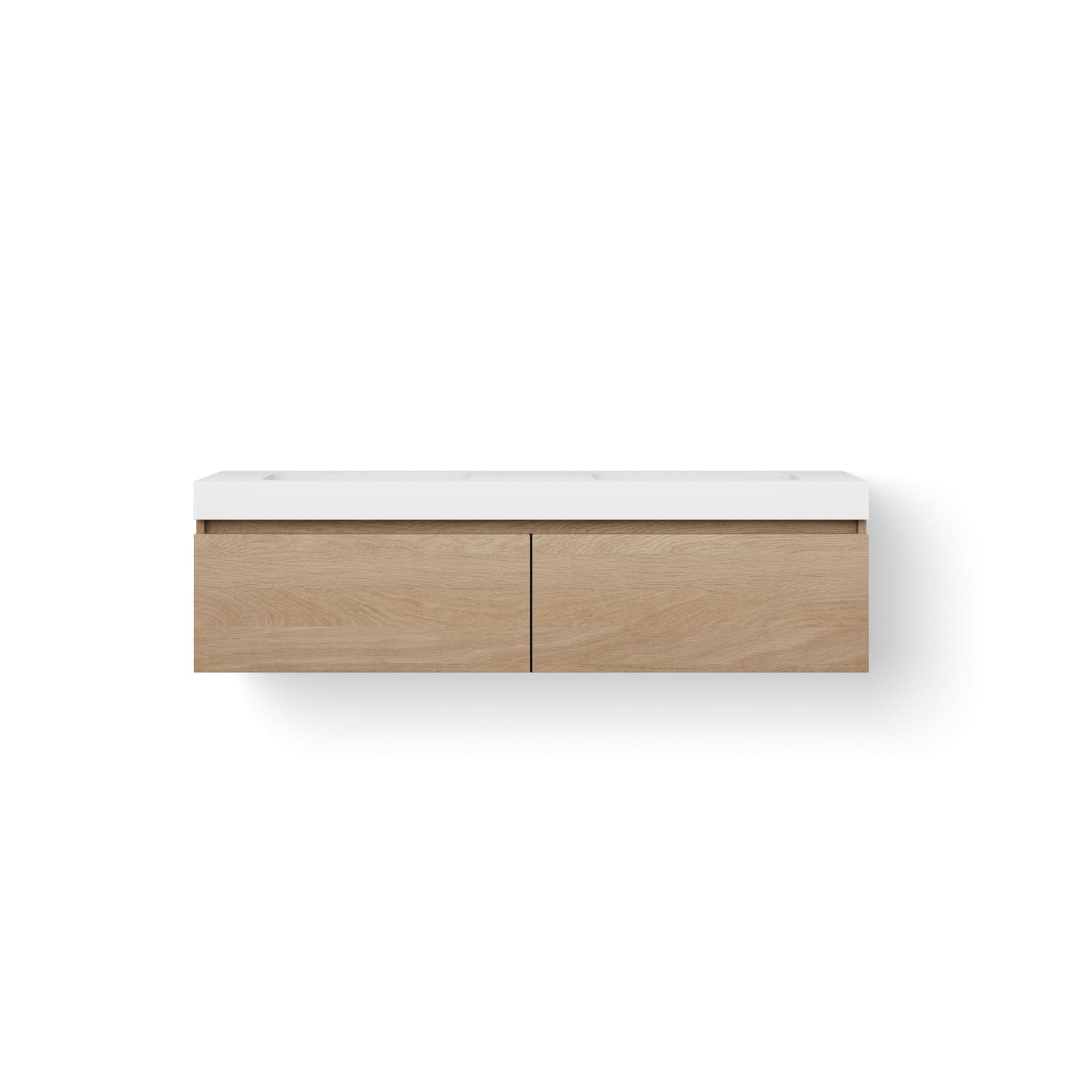 Looox Solid drawer box 160 cm, Solid surface bovenblad, twee wasbakken 500 mm, wooden drawer box meubel met 2 lades, old grey