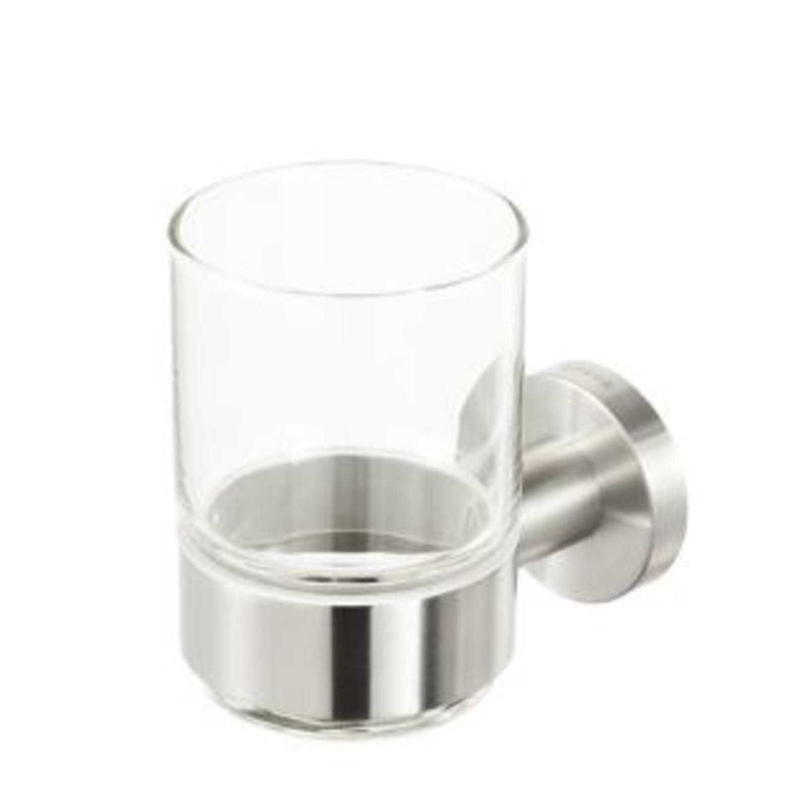 Geesa Nemox Stainless Steel glashouder, rvs, verchroomd, met beker, hxbxd 99x66x102mm, kleur RVS geborsteld