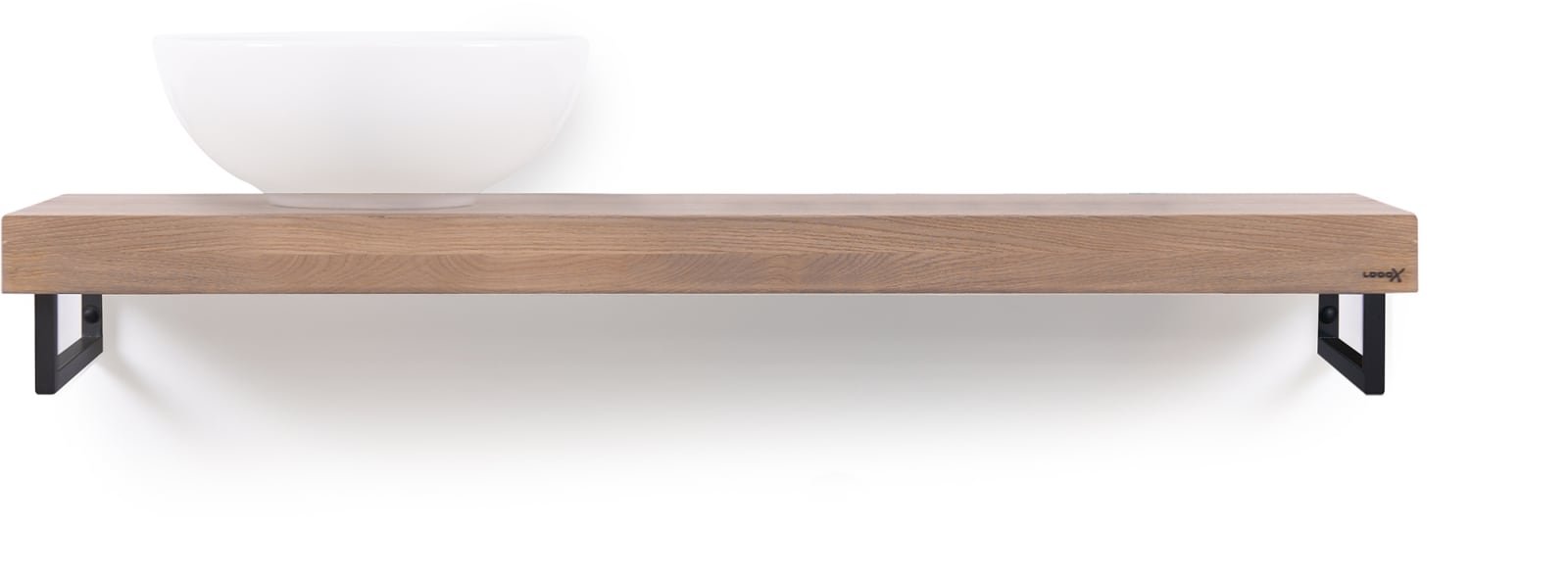 LoooX Wooden Base Shelf Solo 120 cm, eiken 'old grey' handdoekhouders mat zwart