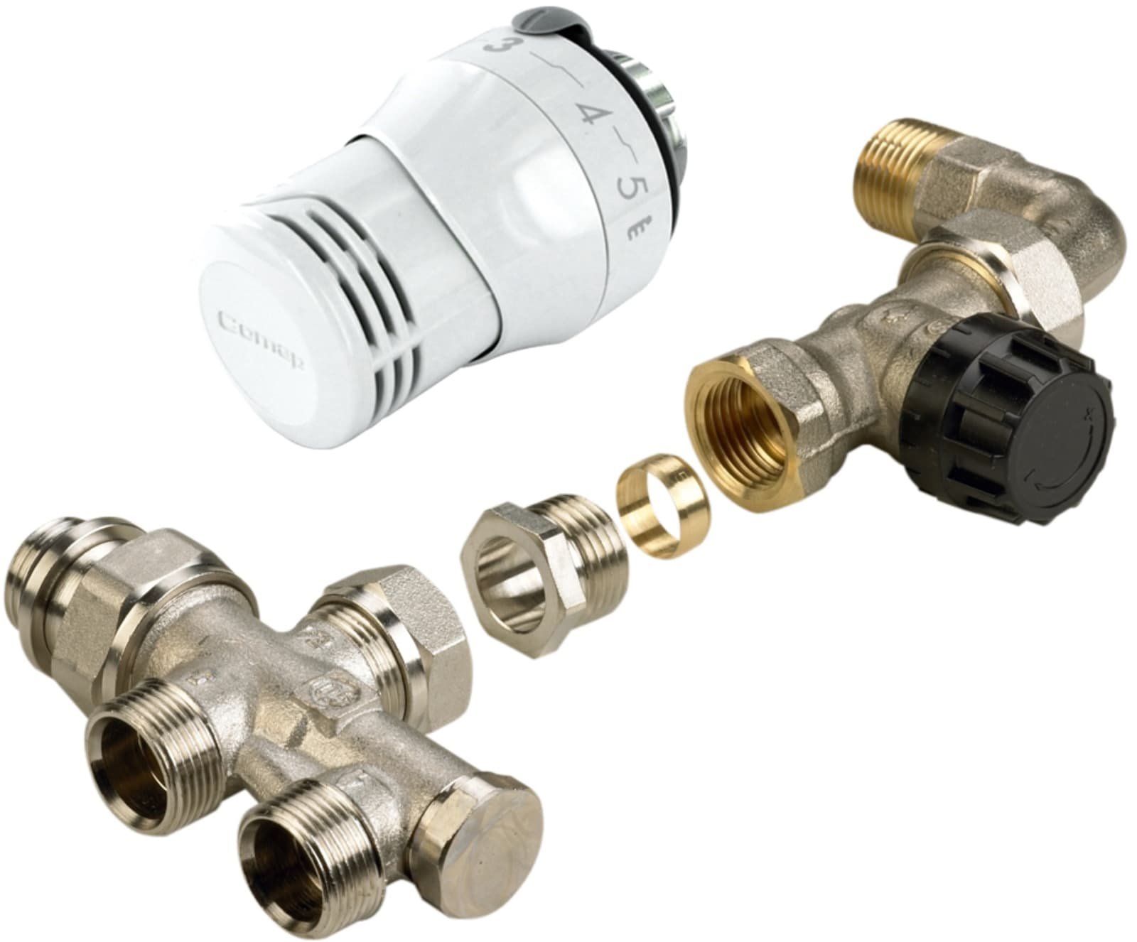 Comap thermostatische radiator set . 1-pijps Recht + Bocht. Type 432TL