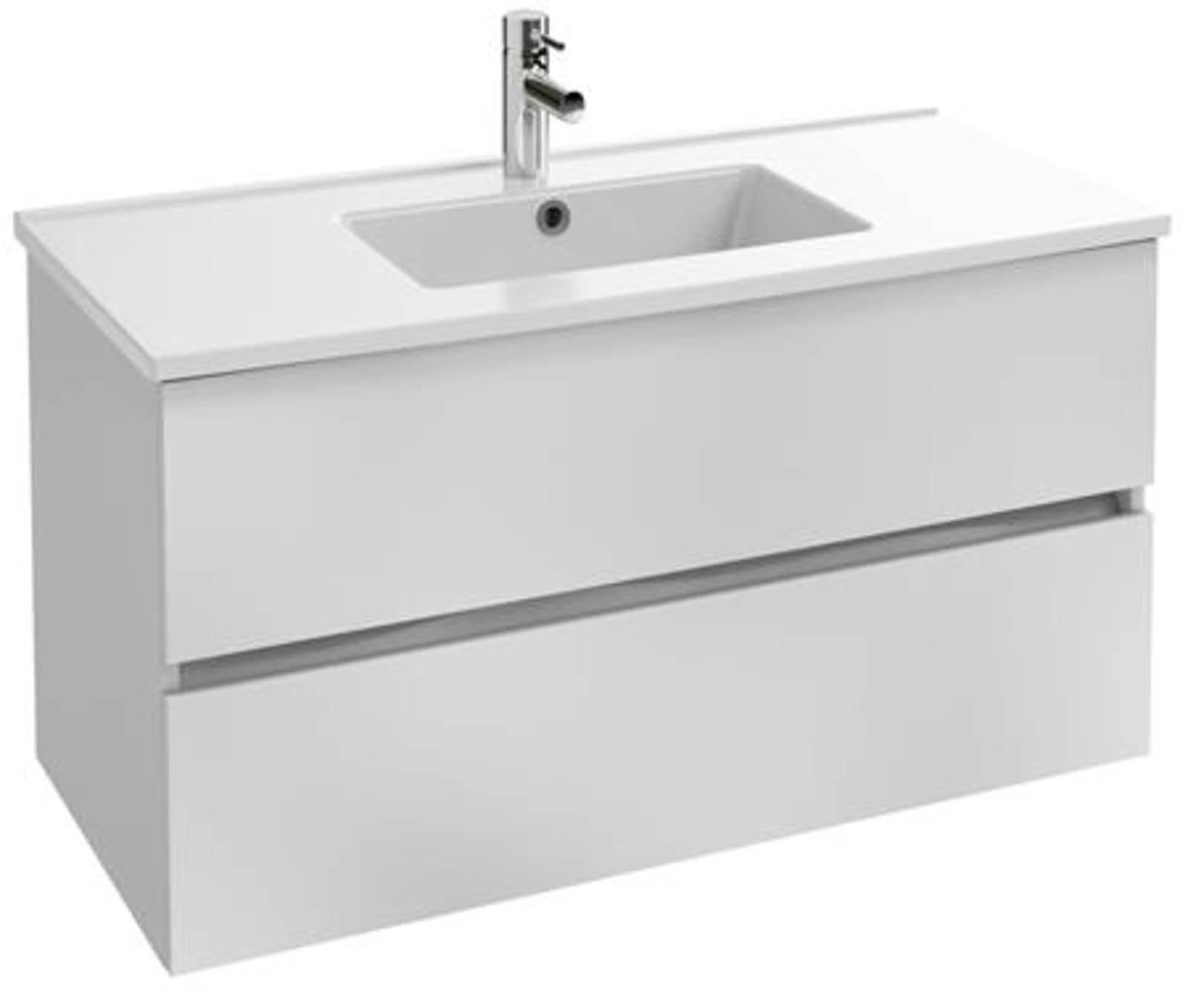 Solar Tolbiac onderbouwmeubel 100 cm 2 laden in melamine hoogglans wit Exclusief wastafel en kraan
