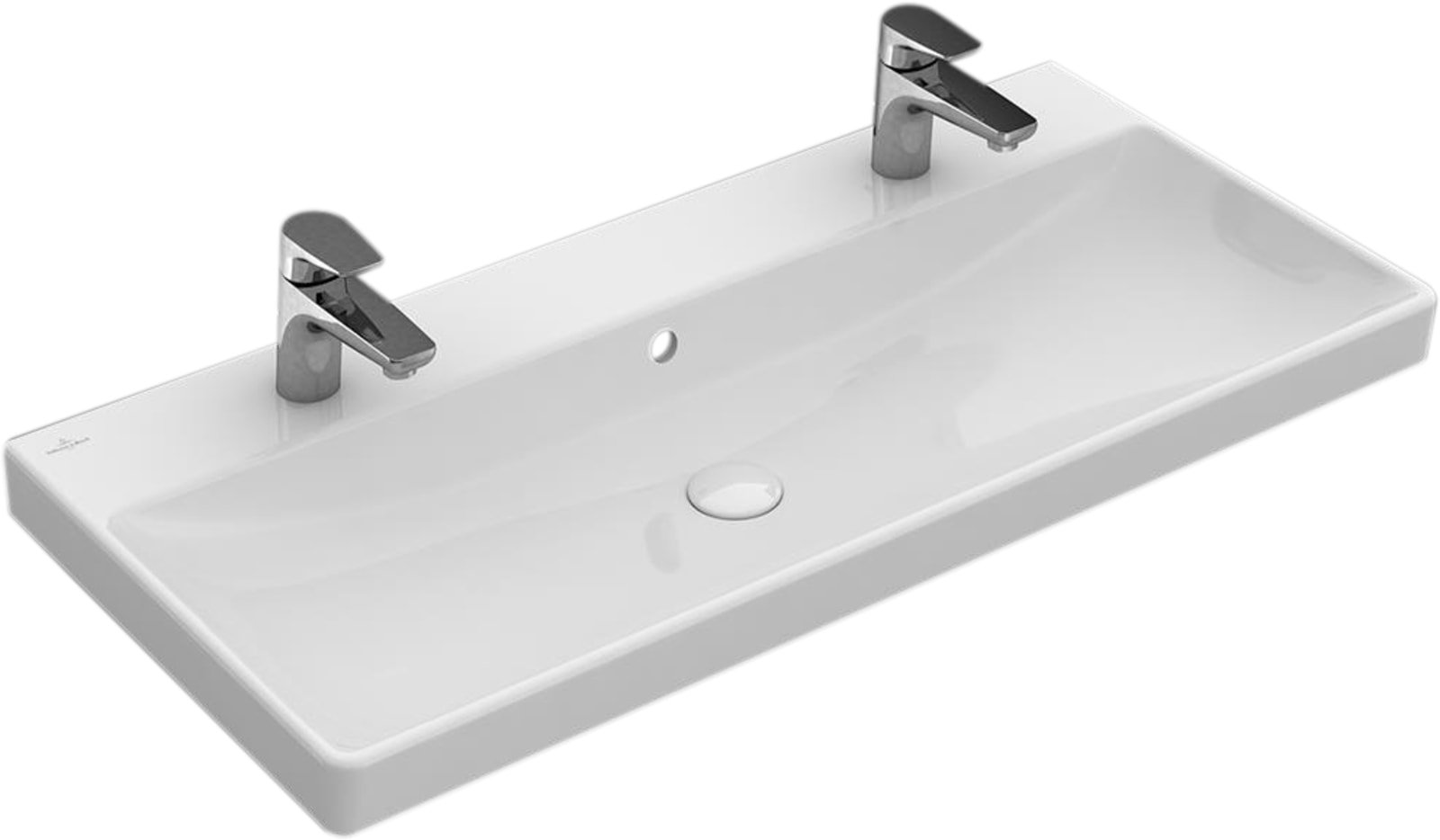 Villeroy & Boch Avento meubelwastafel 1000 voor 2 1-gat armaturen, kraangaten doorgestoken, met overloop, stone white ceramicplus