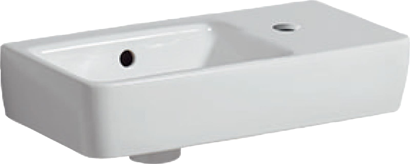 Geberit Renova Compact, Wastafel, 1x waskom, kraangat rechts, overloop, keramiek, vuilafstotend, 500 x 250 x 150mm (BxDxH), wit (1200366800)