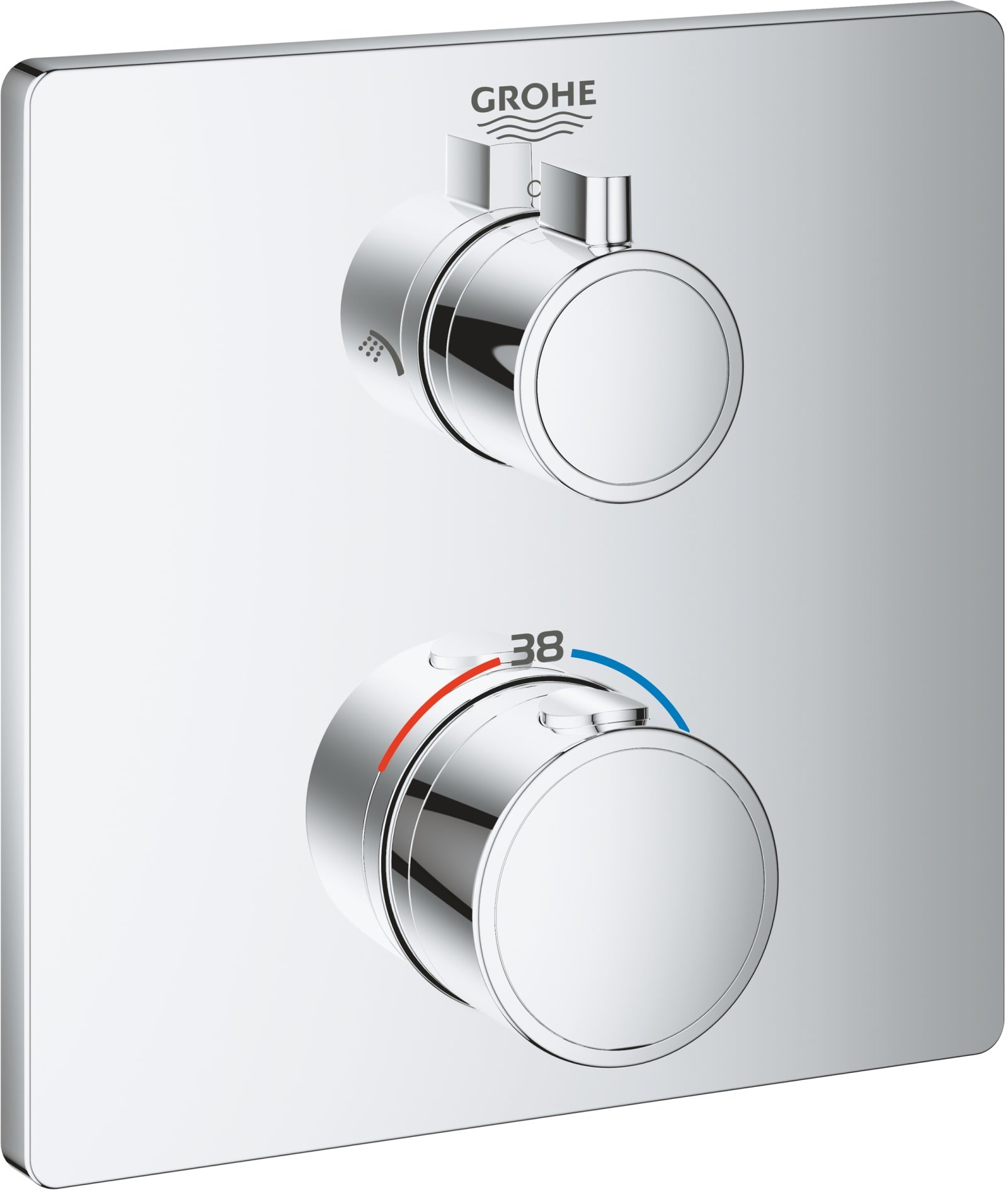 Grohe Grohtherm, opbouwdeel, (hoofddouche/handdouche), thermostatisch, vierkant, wand, tweegreeps, met 2x omstelinrichting, chroom