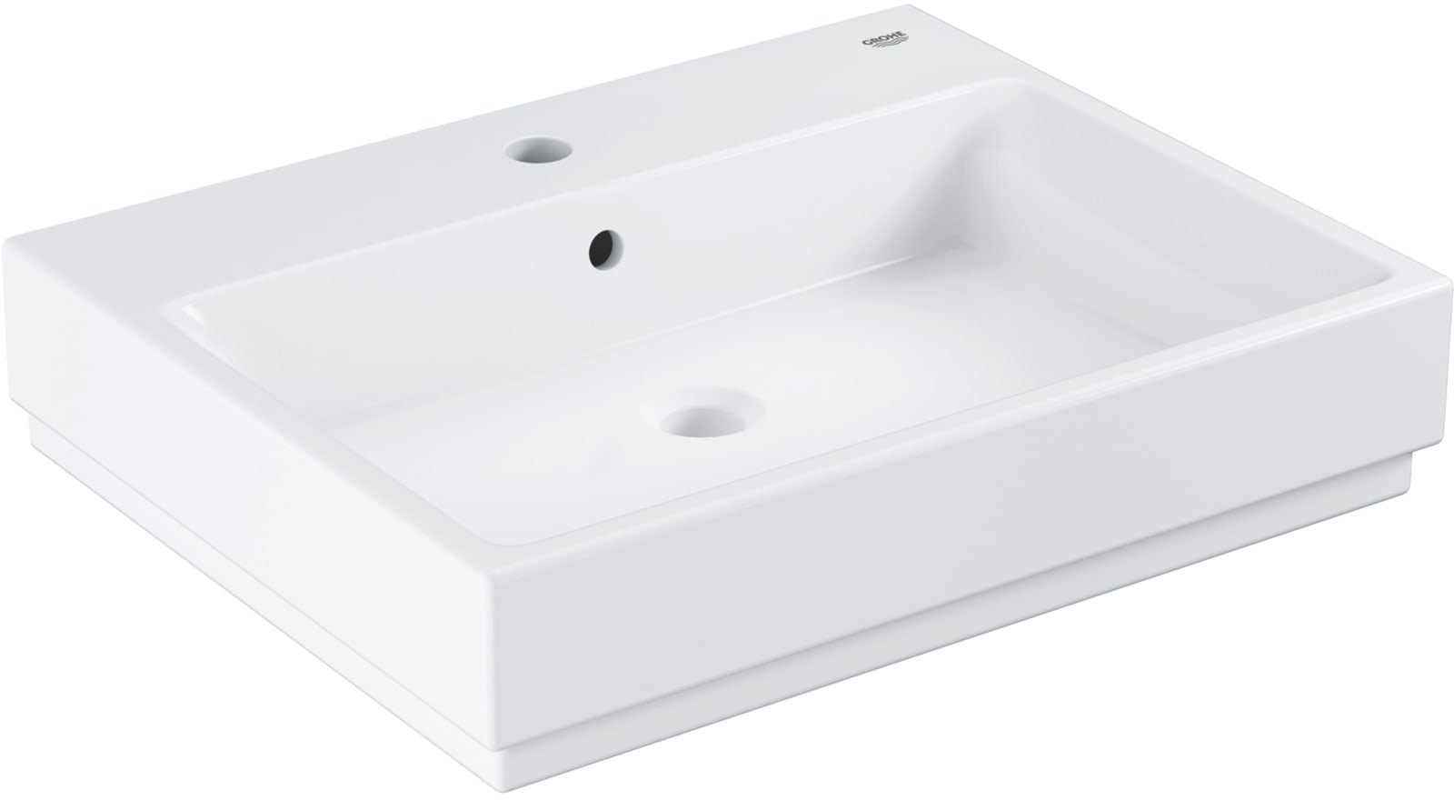 Grohe Cube Ceramics, Wastafel, wand, 1x waskom, kraangat midden, overloop, keramiek, antibacterieel, 600 x 490 x 125mm (BxDxH), wit