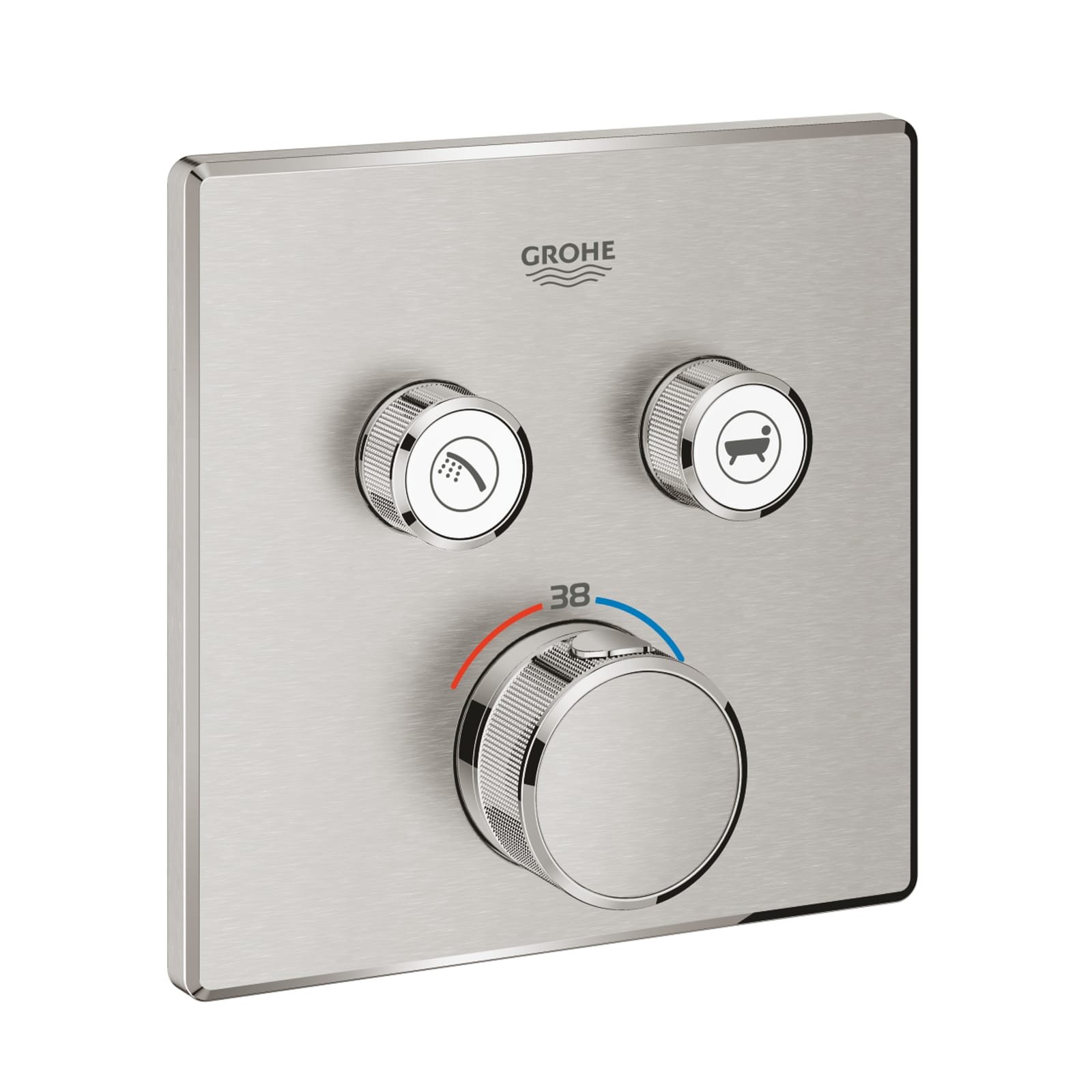 Grohe Grohtherm SmartControl, Inbouwmengkraan opbouwdeel, bad/douche, thermostaat, vierkant, eengreeps, 2x omstel, supersteel