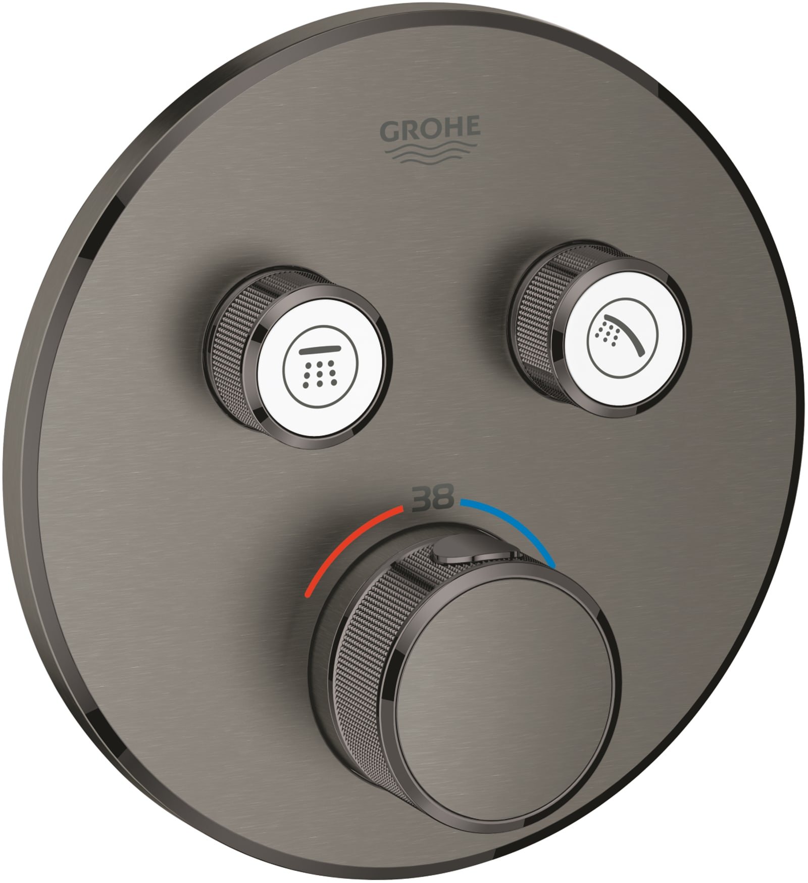 Grohe Grohtherm Smartcontrol, opbouwdeel, thermostatisch, rond, wand, eengreeps, met 2x omstelinrichting, hard graphite geborsteld