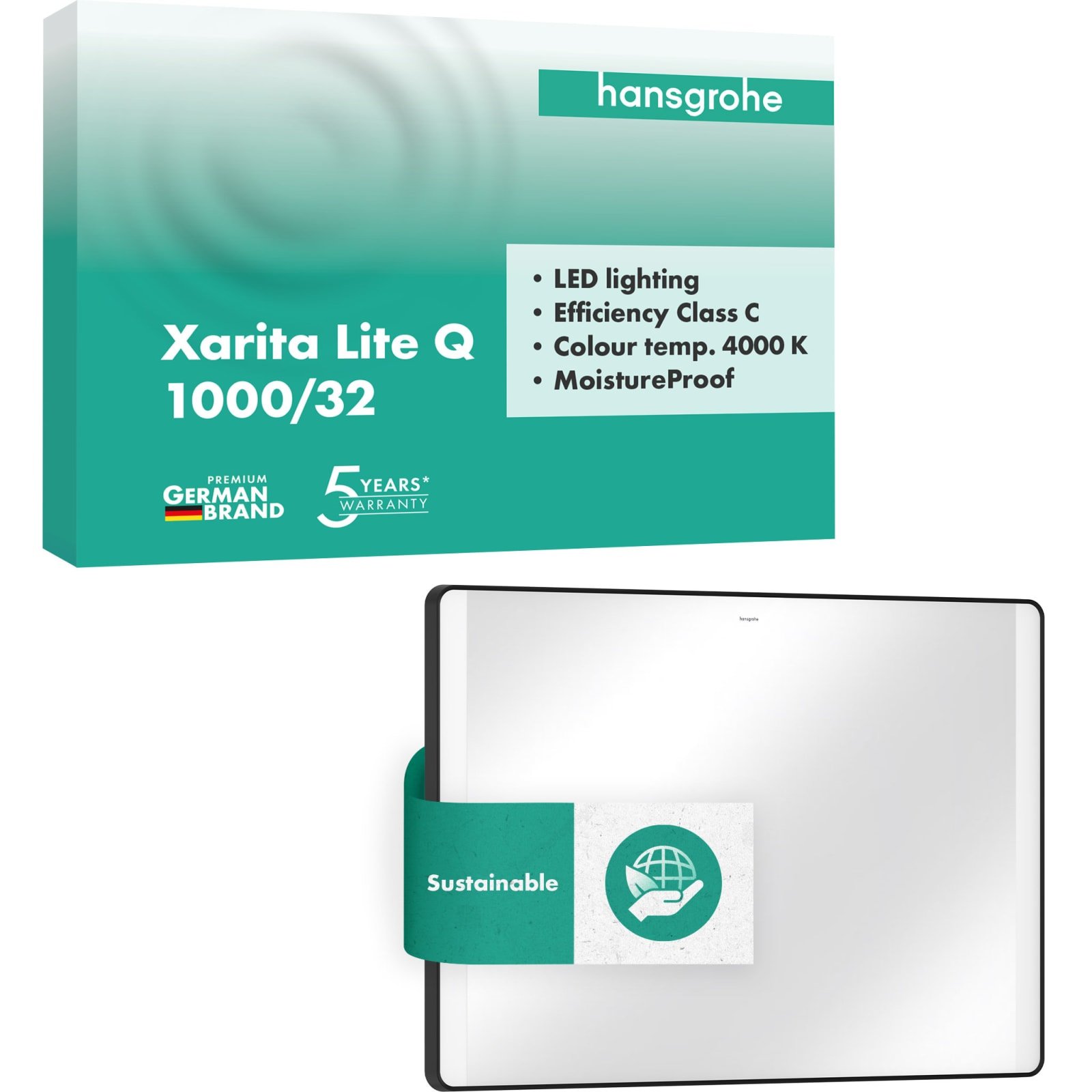 Hansgrohe Xarita Lite Q Spiegel met verticale LED-verlichting 1000/30 wandschakelaar, mat zwart