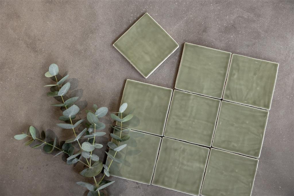 Steenbok Rustic Handmade Olive Green Glossy 13x13 thumbnail 3